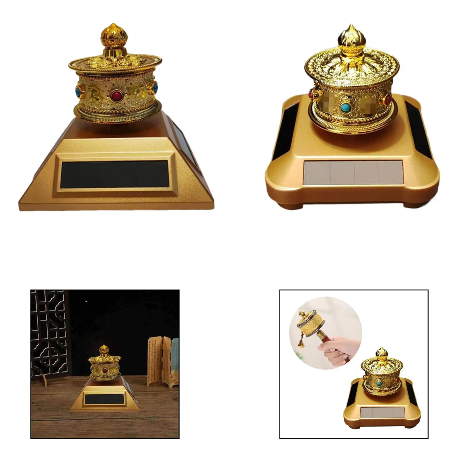 

Buddhist Spinner Scripture, Luxury Feng Shui Solar Energy Prayer Wheel for Car Dashboard, Interior Parts Ornament