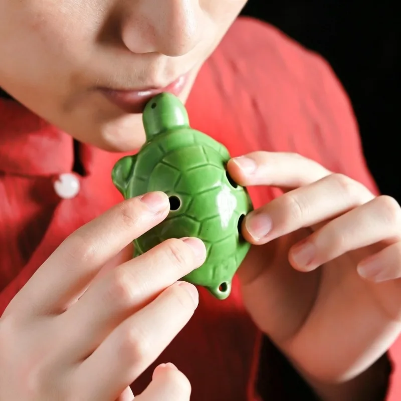 Gradient Color Ocarina Ceramic Tortoise Small Pottery Flute Alto AC Tone For Beginner Tourist Souvenir Teaching Toys