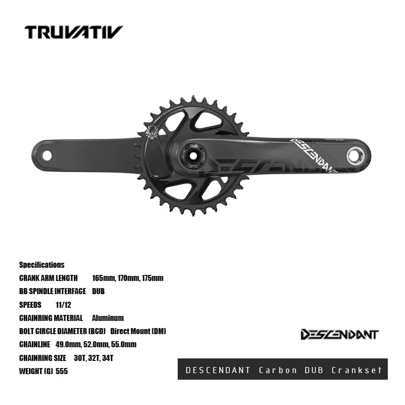 SRAM TRUVATIV DESCENDANT Carbon DUB Crankset Less weight with Direct Mount ring  Most affordable carbon crankset in the industry