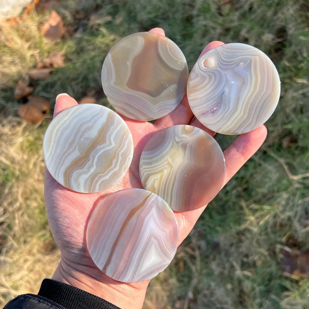 Natural Striped Agate Round Slice, Polished Crystal Quartz Round Slab, Mineral Specimens, Crystal Collection, Crystal Gifts