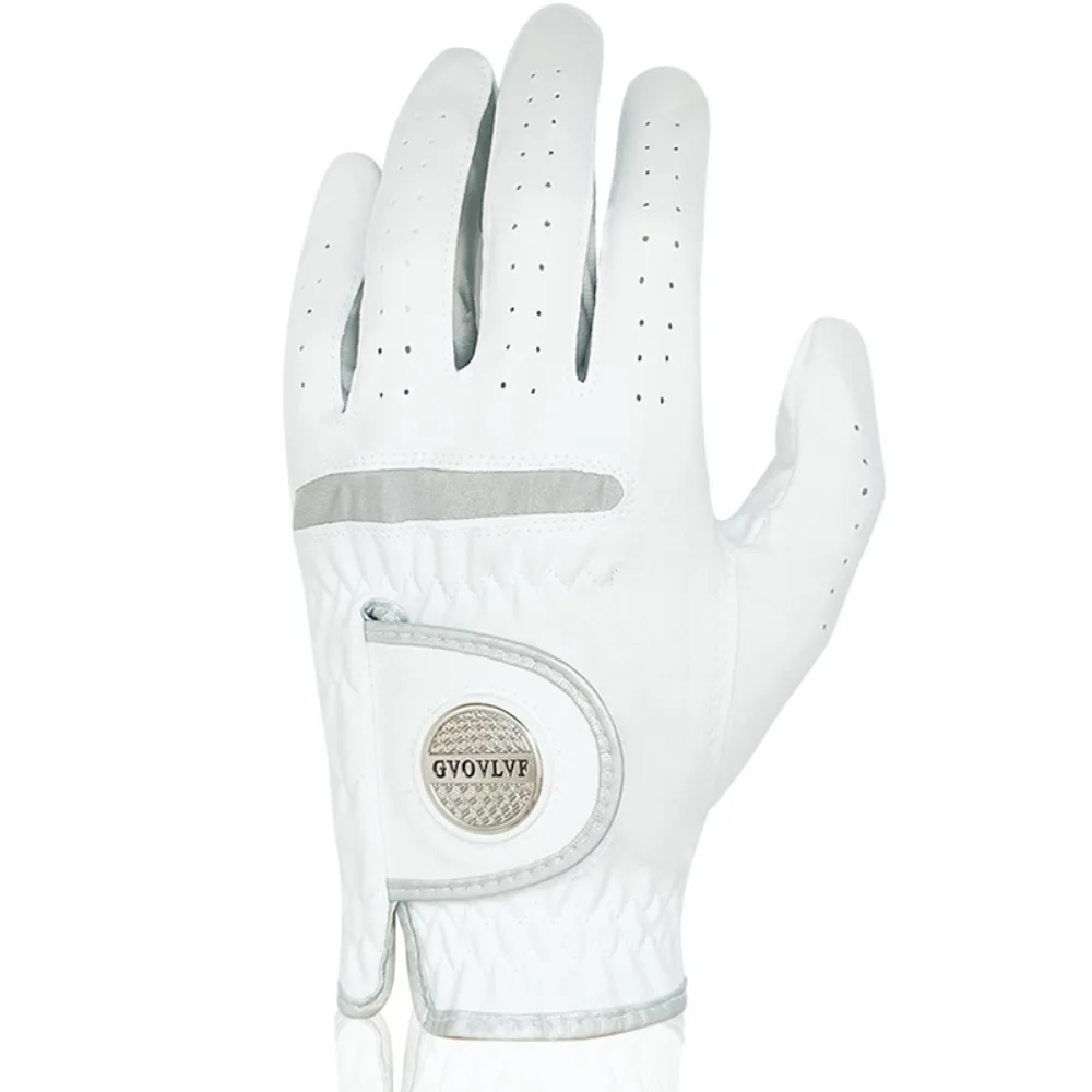 

White Color Golf Glove Lightweight Design Breathable Fabric Magnetic Marker Glove Detachable Marker Breathable Golf Gloves