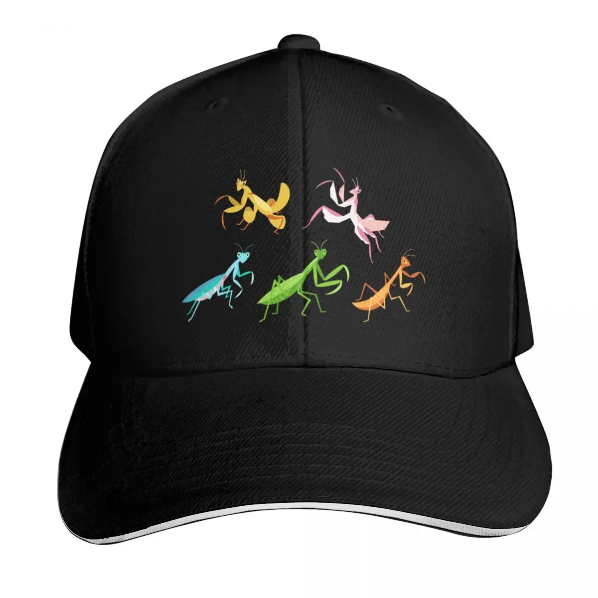 A Simple Assortment of Praying Mantises - Black Baseball Cap Cotton Twill Breathable Contrast Two Tone Brim Snapback Flat Bill