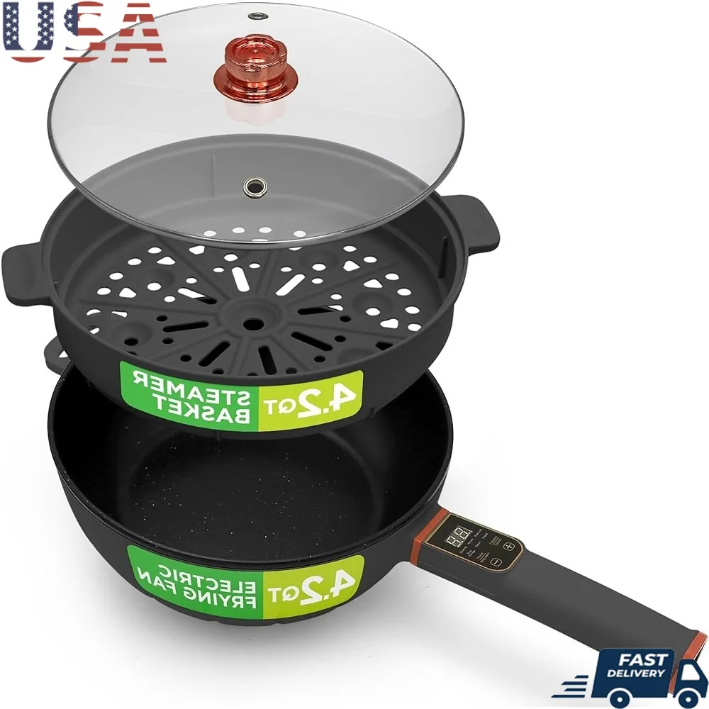 

Electric Frying Pan 4L Multifunctional Steamer Non-Stick Cooking Pot 1000W Smart Touch Control Easy Clean Durable Heat Safe