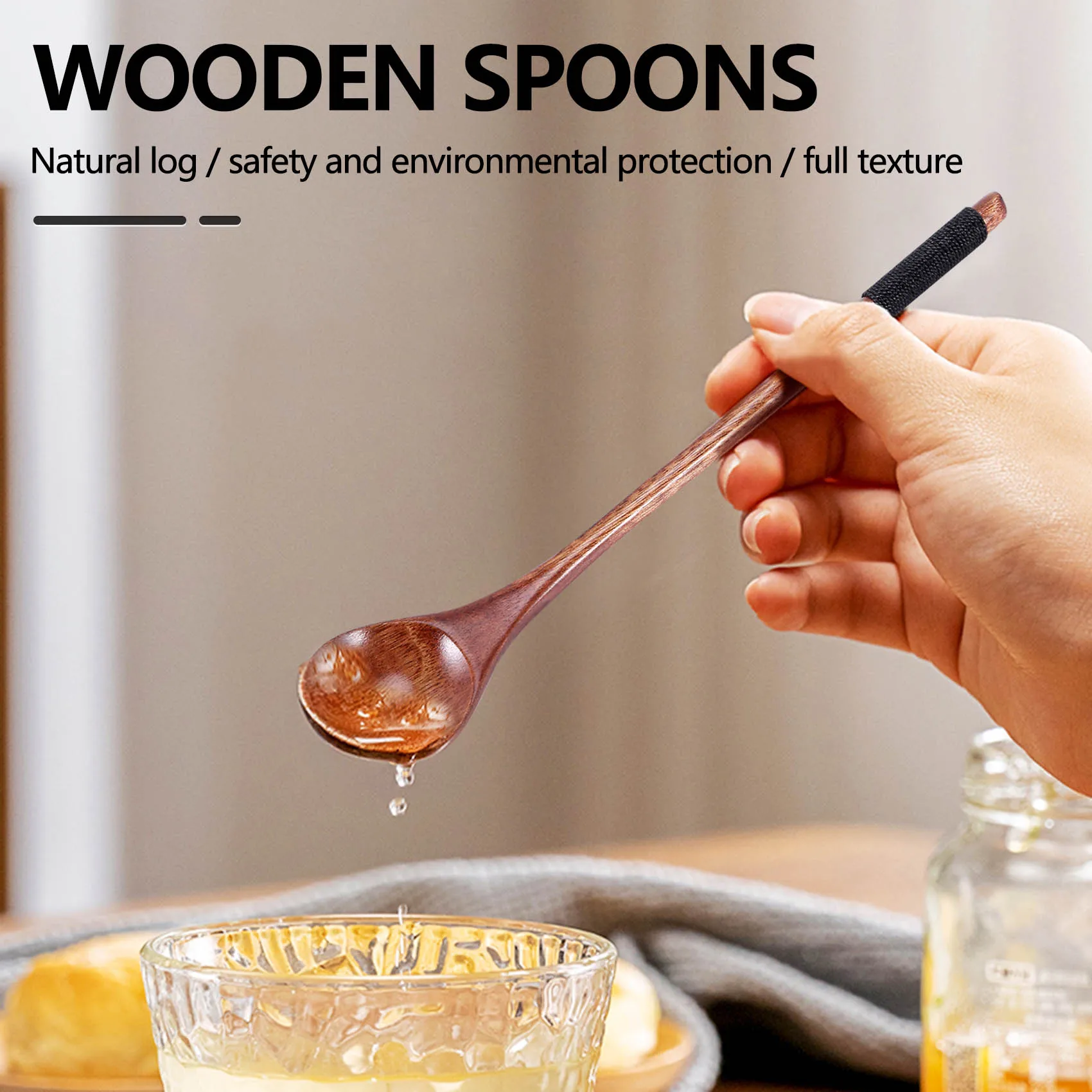 

5 Pcs Wooden Spoons Cooking Spoons Honey Spoons Rice Spoons Mixing Spoon Wooden Teaspoon For Coffee Tea Jam Bath Salts-LICG