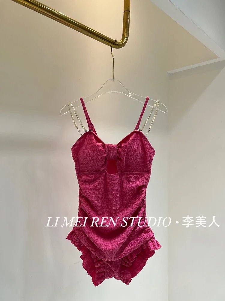 New Sweet Rose Red one-piece swimsuit for spicy women's vacation