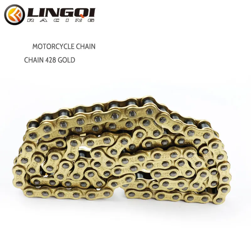 LINGQI RACING 428 Gold Racing Chain 90L-112L Links Chains Buckle Ring Link For 110cc 125cc 140cc 150cc Dirt Pit Bike Motorcycle