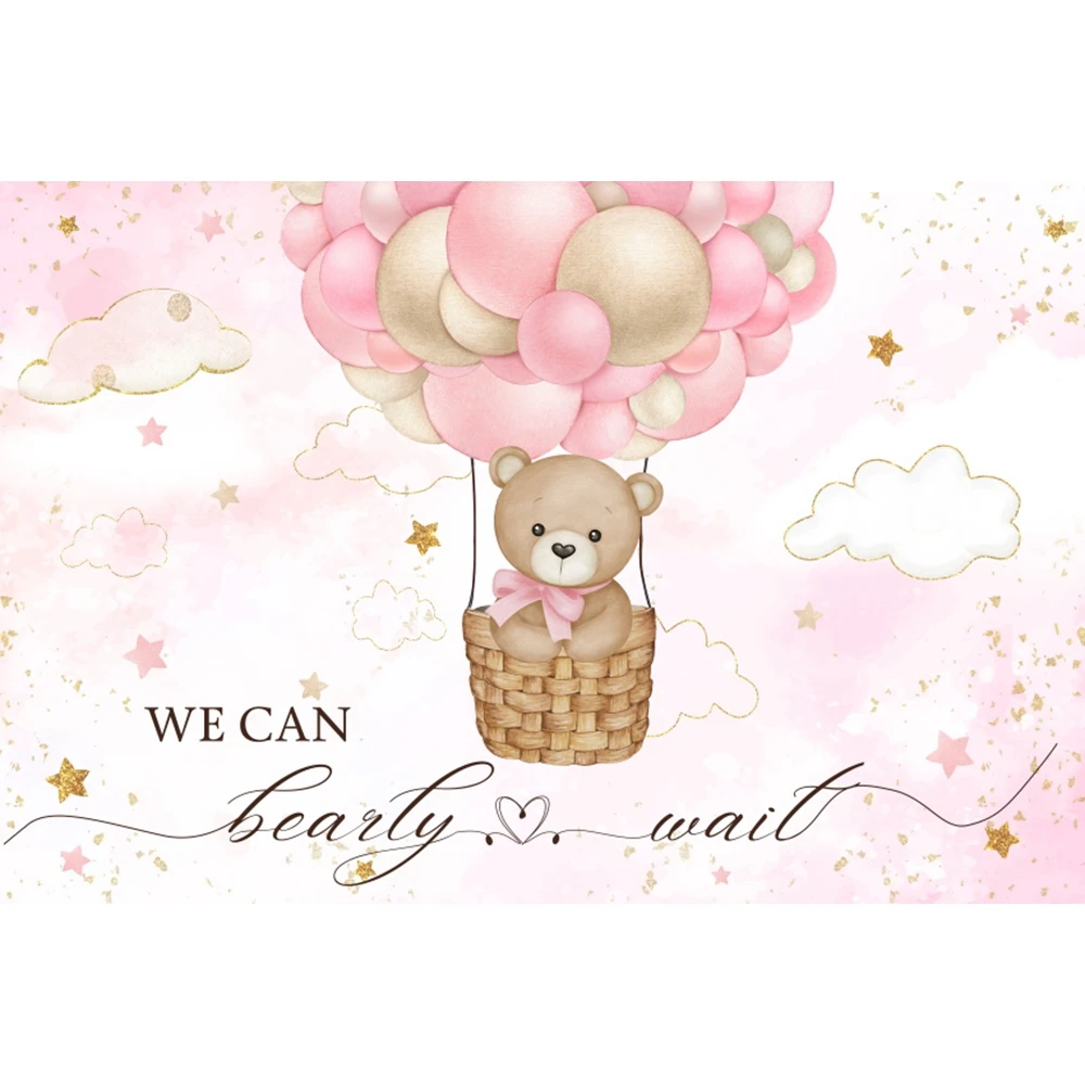 Pink Blue Teddy Bear Baby Shower Backdrop Newborn Boy Welcome Party Decor Background Boho Flower We Can Bearly Wait Backdrop