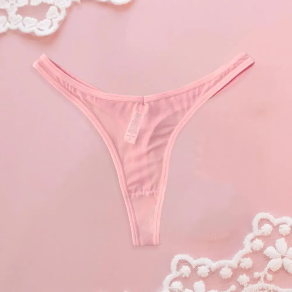 Women Thong Elastic Low Rise Cotton Crotch Lady Panties See-through Mesh Y-Shape G-String Briefs Inner Wear