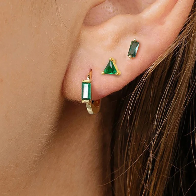 18K Gold Plated Square Crystal Zircon Hoop Earrings Simple Huggie Punk Circle Round Earring Wedding Minimalist Jewelry Gifts