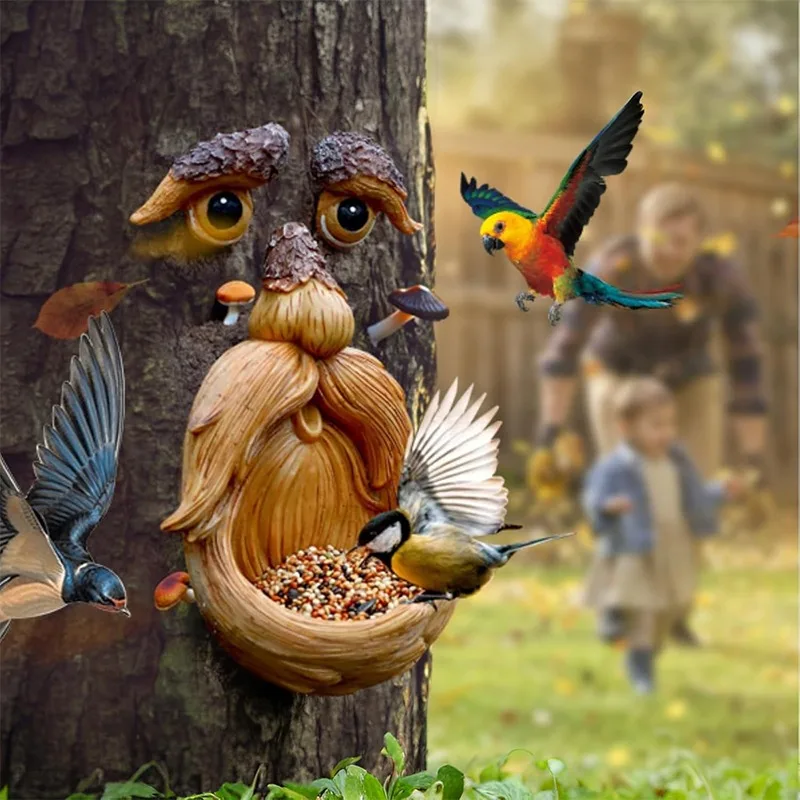 ツリーモンスターバードフィーダー屋外ガーデン樹脂バードフィーダーツリーフェイス中庭アート装飾イースター屋外ツリー彫刻