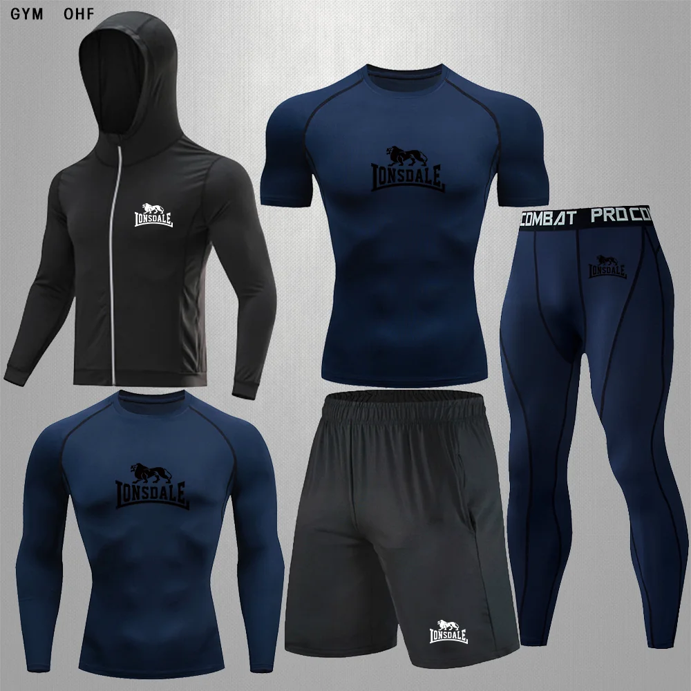 Men's Autumn  MMA Fitness Gym Sports Suit Elastic Sweat Wicking Compression Jogging Bicycle Running Suit T-Shirt Rashguard