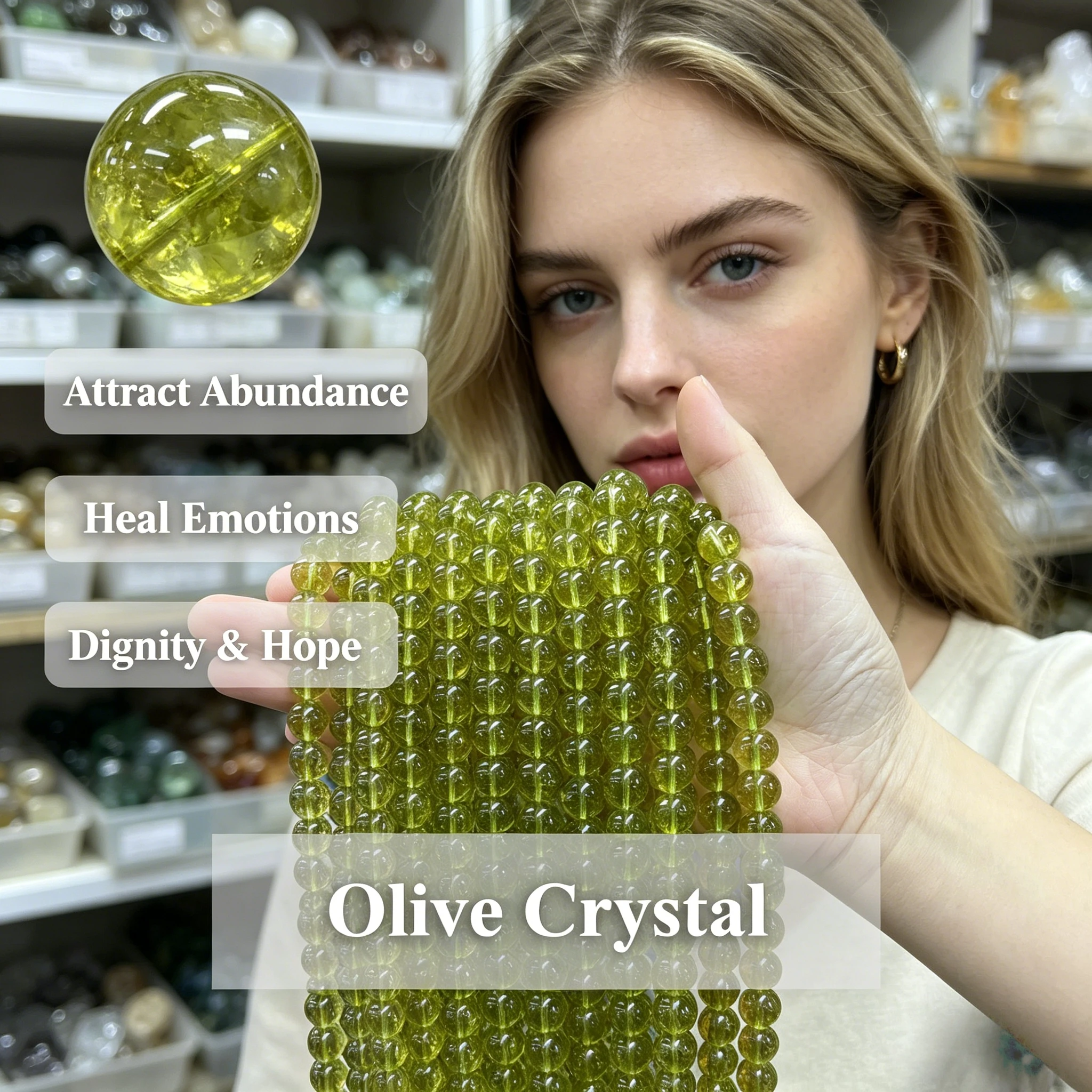 Natural Peridot Olive Beads 6 8 10mm Olive Crystal Round Beads Making DIY Bracelet Necklace Craft Supplies Jewelrys Accessories