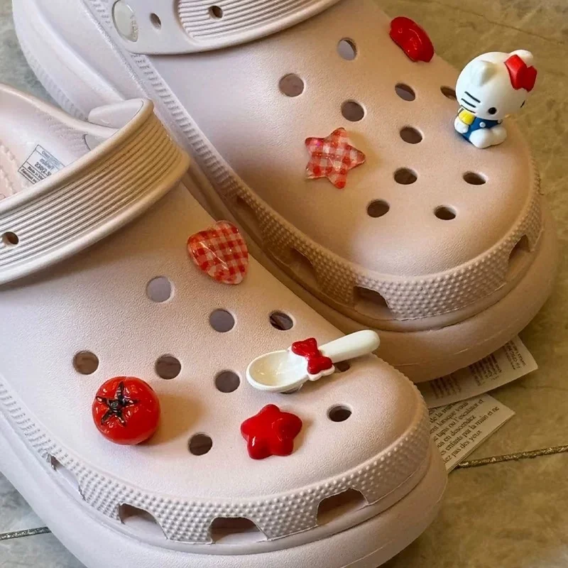 New JIBBITZ Charms Hello Kitty cartoon Set Shoe Charms Tomato spoon Accessories For Clogs Sandals Decorate Xmas Party Gifts