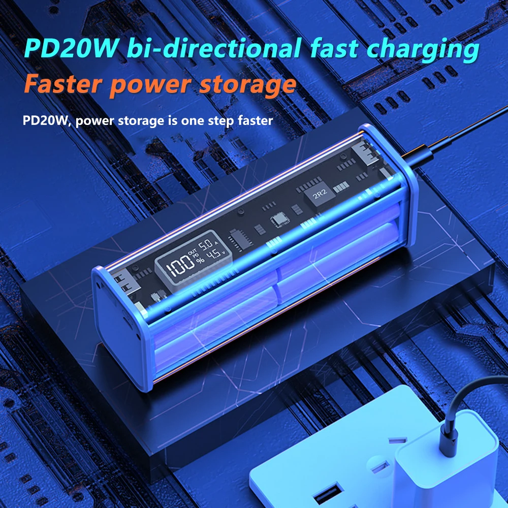 Professional 8-section 18650 Battery Charger Case PD22.5W Fast Charging Case digital LED Screen