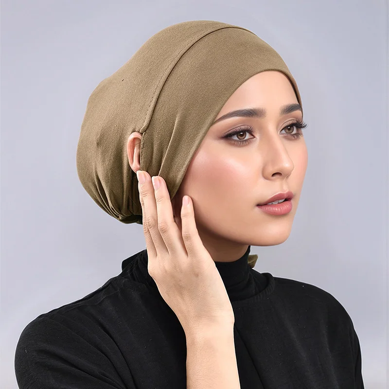 Adjustable Modal Under Cap With Ear Hole Hijab Caps Solid Muslim Hijab Inner Scarf Lady Bandanas Cap Under Caps Soft Hijab