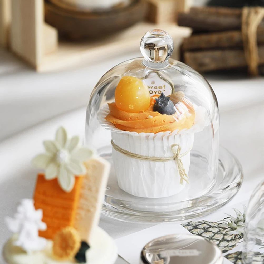 

2Pcs Cake Plate Display Transparent Glass Dome Cover Food Storage Tray for Party Picnic Kitchen Desserts Cake Plate