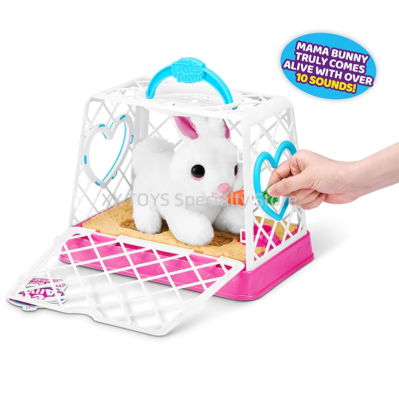 ZURU Pets Alive Mama Bunny and Baby Surprise-Jouets en peluche interactifs électroniques pour animaux de compagnie avec son, compagnon pour enfants, lapin mignon