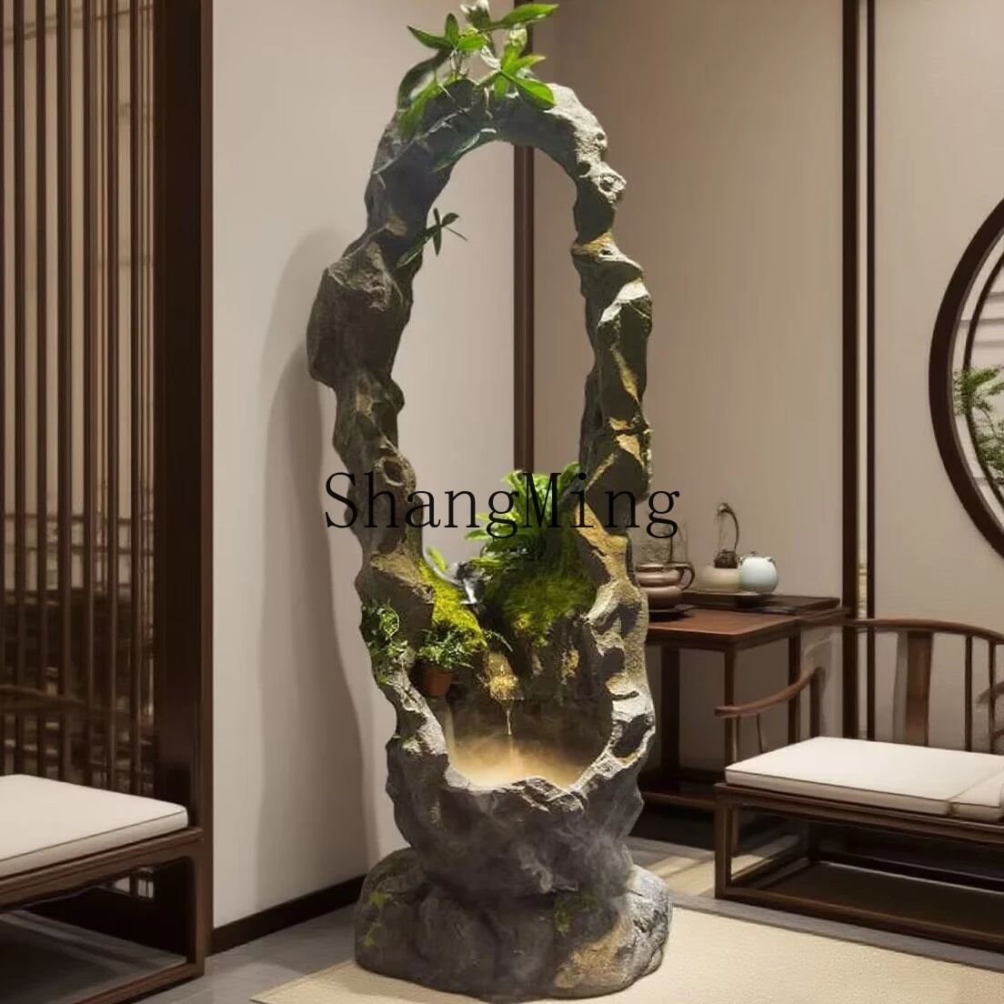 

CL new Chinese style imitation stone flowing water circulating water floor fountain lucky housewarming gift