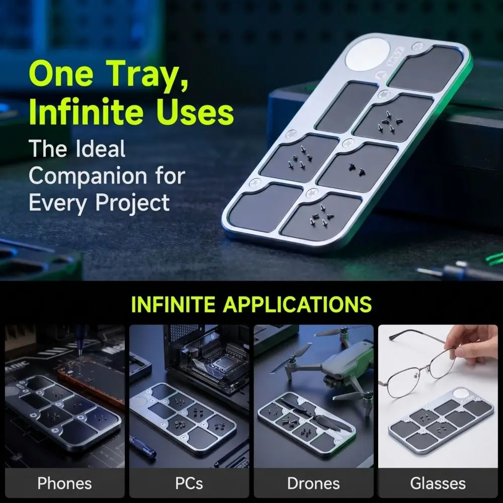 Aluminum Alloy Frame Magnetic Screw Storage Tray Strong Magnet Module Precision Screwdriver MS7 Screw Tray Rubber Mat