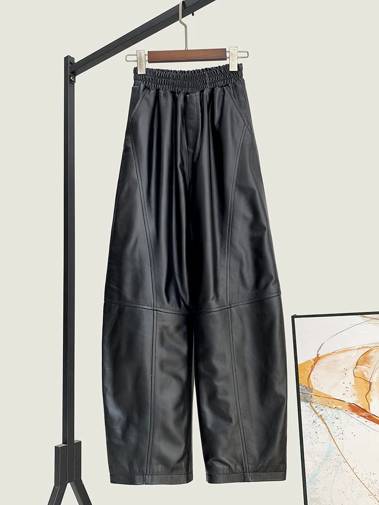 Fashionable All-Match Sheepskin Trousers Winter New High Quality Genuine Real Leather Pants Women's Loose Waist