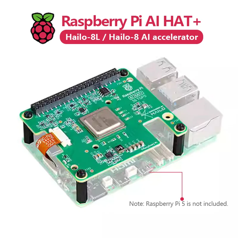 Official Raspberry Pi 5 AI HAT+ Artificial Intelligence Kit with Hailo8l/Hailo8 Accelerator Module, 13Tops/26Tops