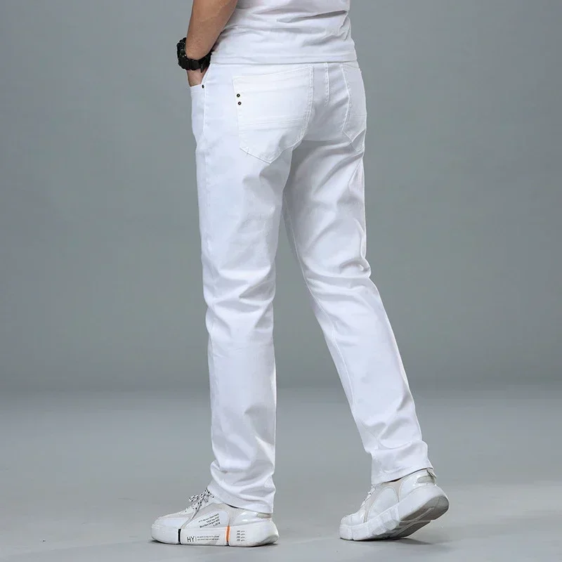 Pantalones vaqueros blancos de ajuste Regular para hombre, pantalones de mezclilla de moda inteligente, pantalones de algodón elásticos avanzados, pantalones de marca de negocios, Estilo clásico