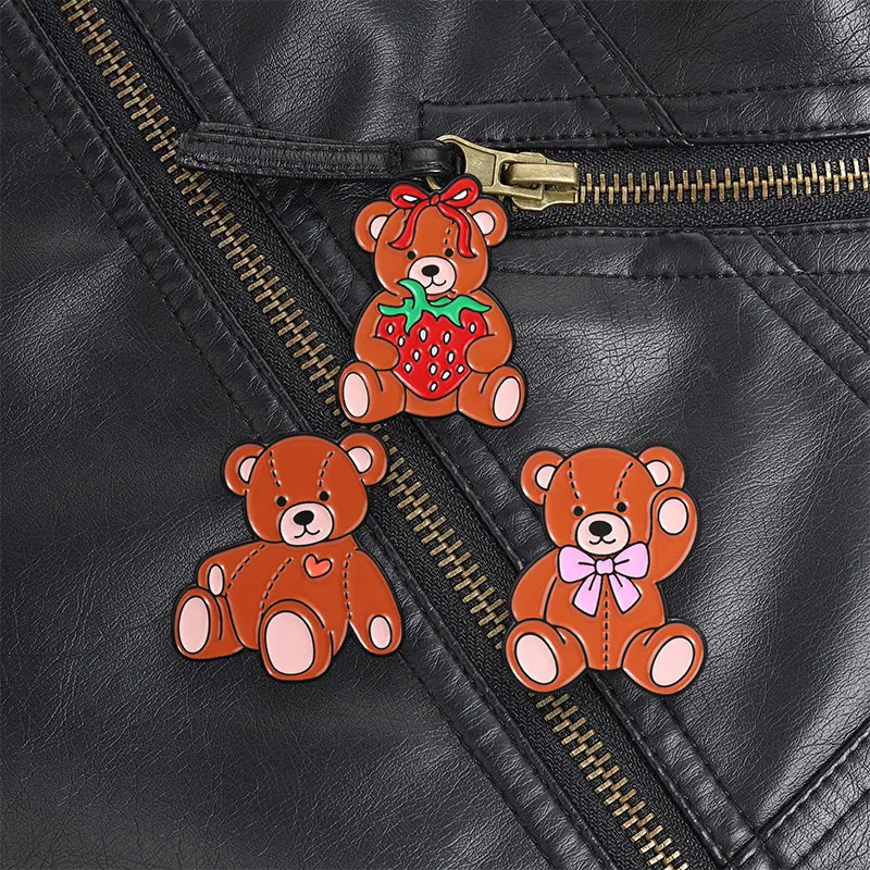 Red Heart Vintage Teddy Bear Enamel Pin, Retro Plush Stuffed Animal Brooch For Cute Sweet Style And Kawaii Gift