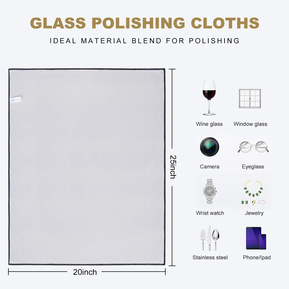 Sinland Home Hotel Microfiber Glasses Polishing Cloth Lint Free Towel For Wine Glasses Stainless Appliances Grey 20inx25in 2 PCS