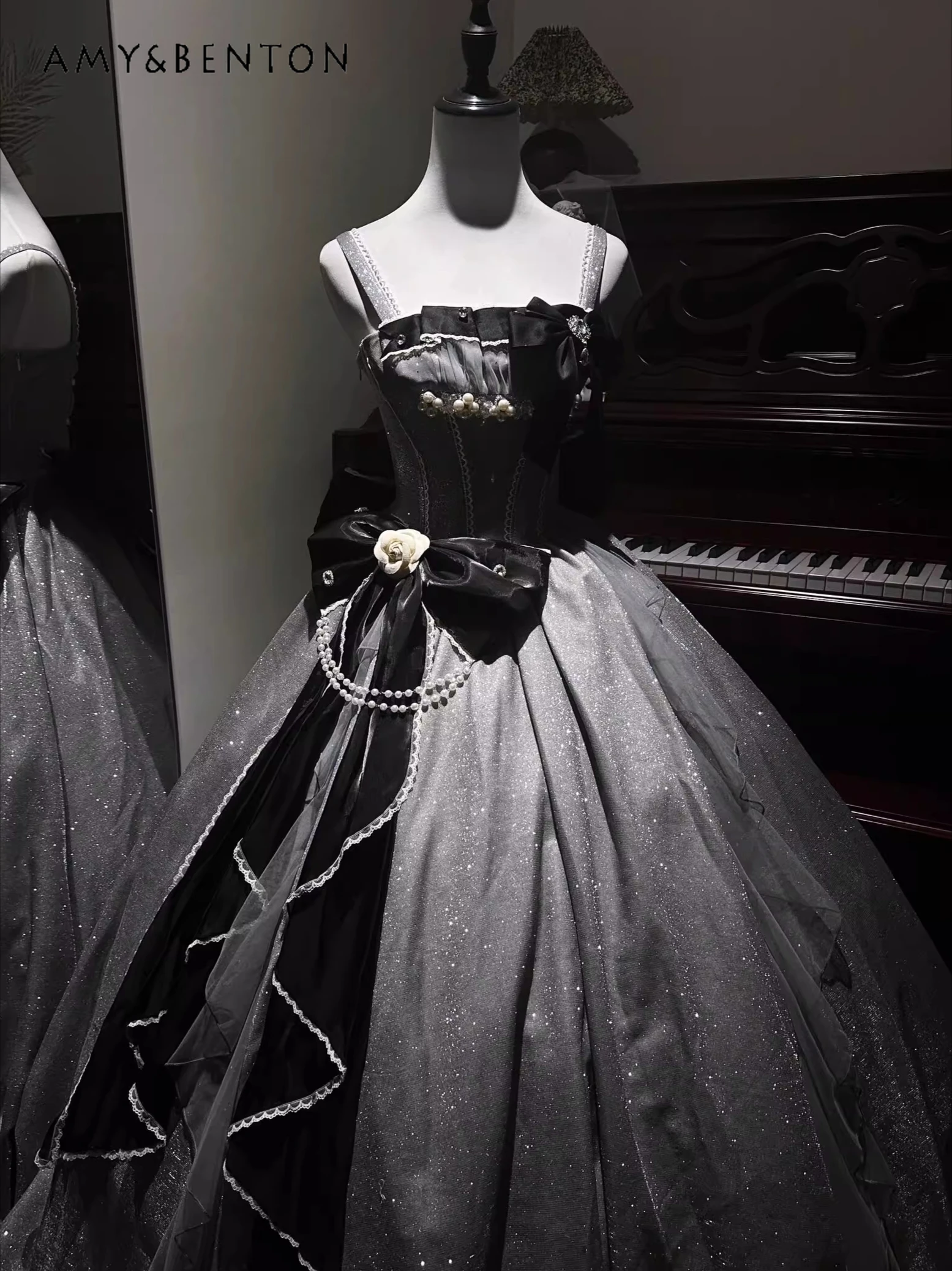 الراقية ضوء فاخر أنيق الجنية نمط لوليتا فستان JSK عالية الخصر سليم ثلاثي الأبعاد زهرة القوس الكبير فستان الأميرة توتو