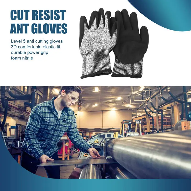 Level 5 Cut Resistant Gloves 3D Comfort Stretch Fit, Durable Power Grip Foam Nitrile, Pass Fda Food Contact, Smart Touch, Thin M