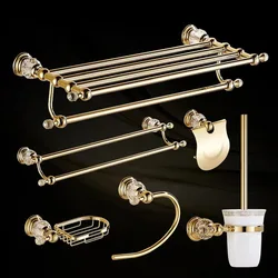 Gold Accesorios Bathroom Towel Rack Crystal Decoration European Style Hardware Bath Organizador Salle de bain Accessoire