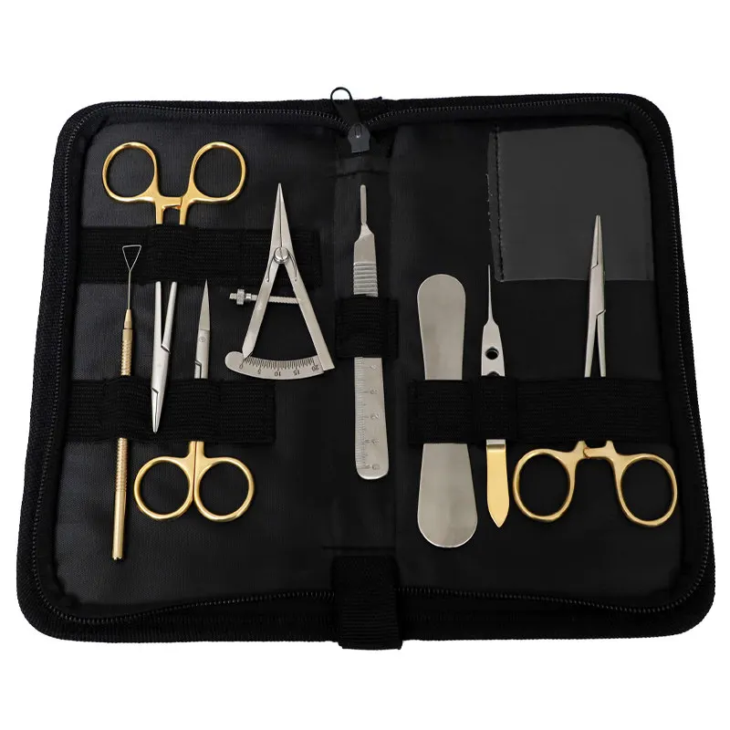 Double Eyelid Surgical Instrument Kit Ophthalmic Cosmetic Surgery Suture Implantation Tools Gold-Handled Needle Holder Set
