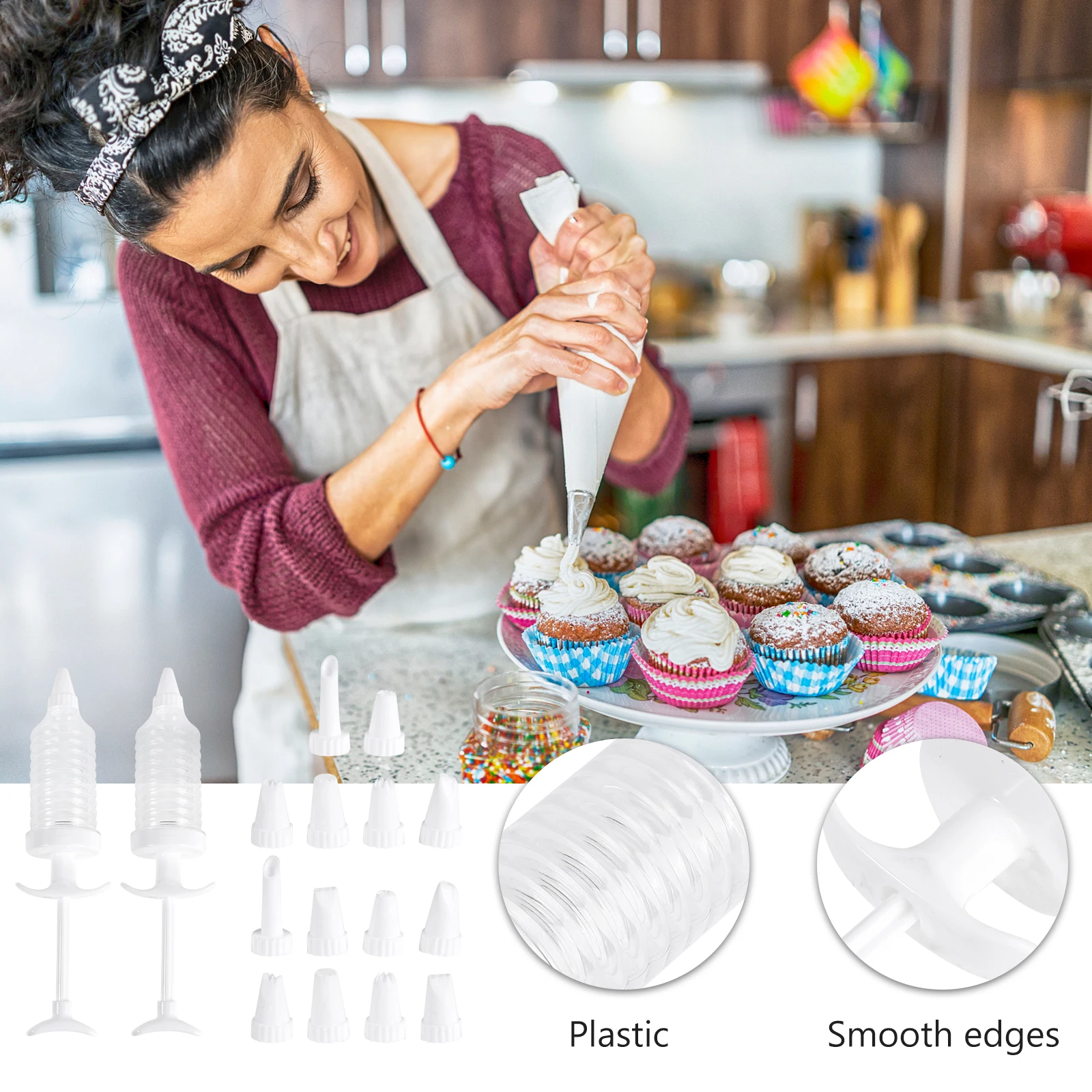 

16pcs Cookie Press Set Icing Tips Cake Piping Syringe Maker Floral Gun Decorator Biscuit Pump Food Grade Non Slip