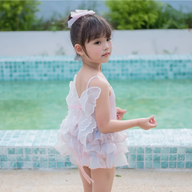 Girls' Swimsuit 2026 Spring/summer New Children's Clothes Girls' Baby Butterfly Wings Cake Suspender One-piece Swimsuit