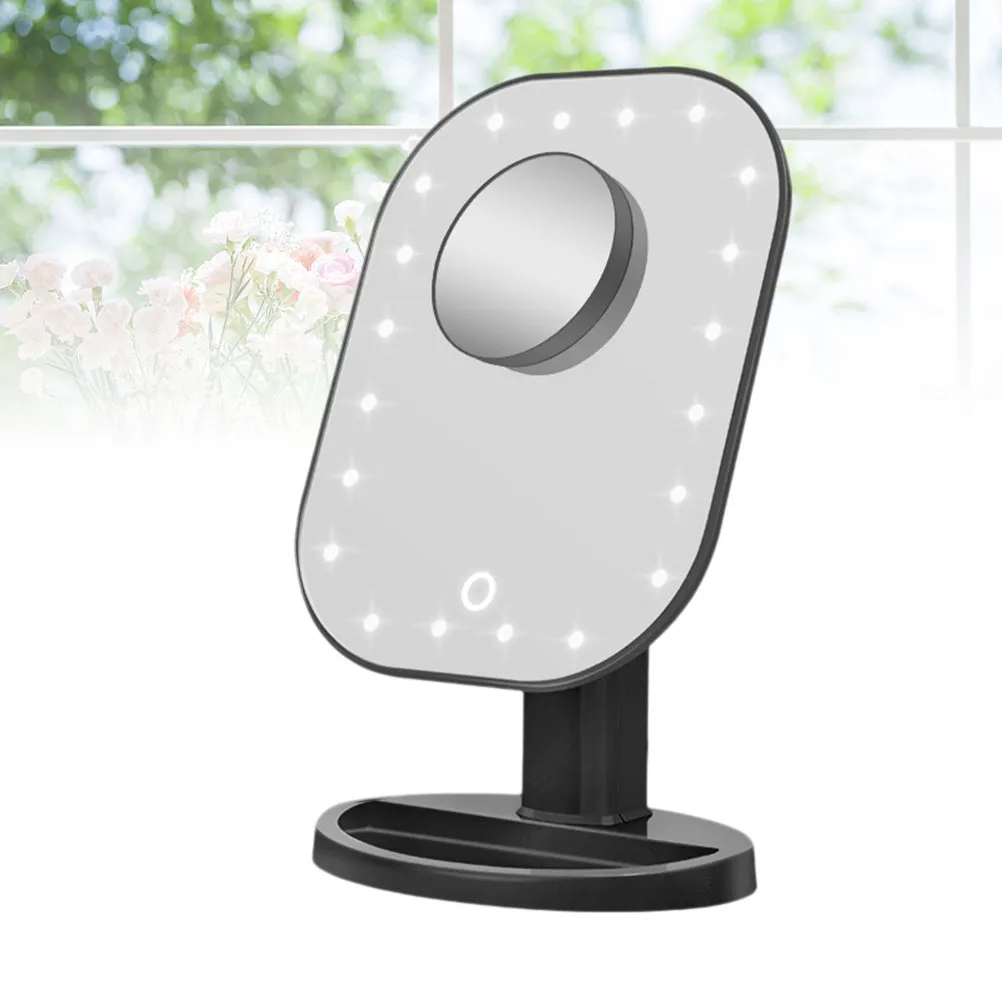 

Светодиодное USB-зеркало для макияжа с 10-кратным увеличением, 20 лампочками, регулируемым управлением и портативным подносом для хранения