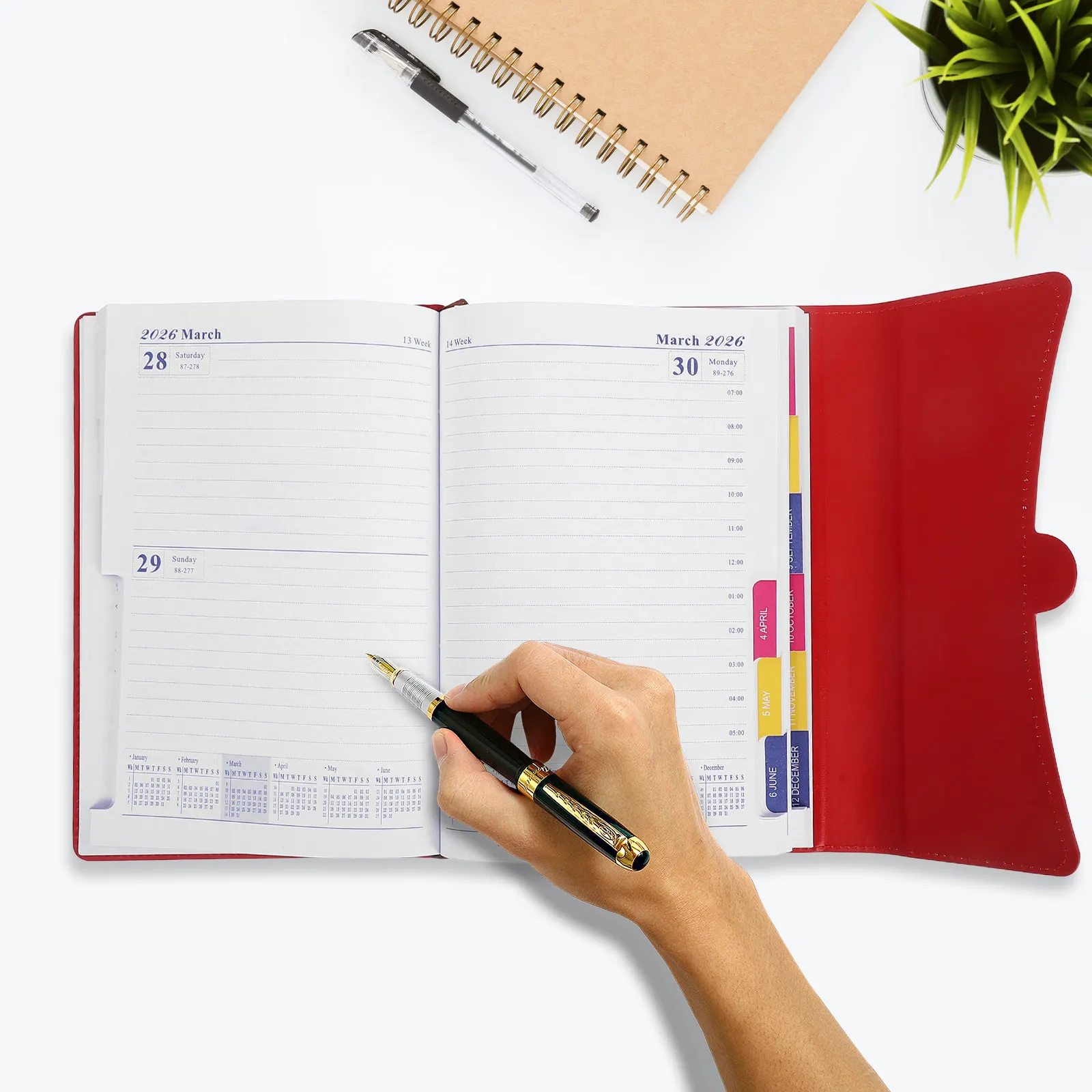 2026 Yearly Planner Notebook Calendar Journal Portable Compact Design Stylish PU Cover for Work Study Personal Use Daily