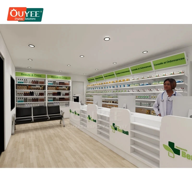 custom.Professional Medicine Shop Shop Fittings Concept Design Recycled Material Pharmacy Retail Project