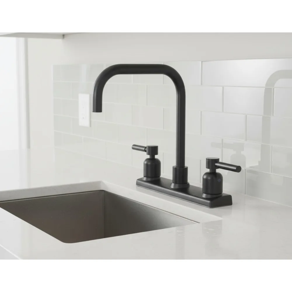 صنبور مطبخ برونزي أنيق مطلي بالزيت، مجموعة مركزية 8 بوصة، هيكل نحاسي صلب، معدل تدفق عالي للمنازل الحديثة #1