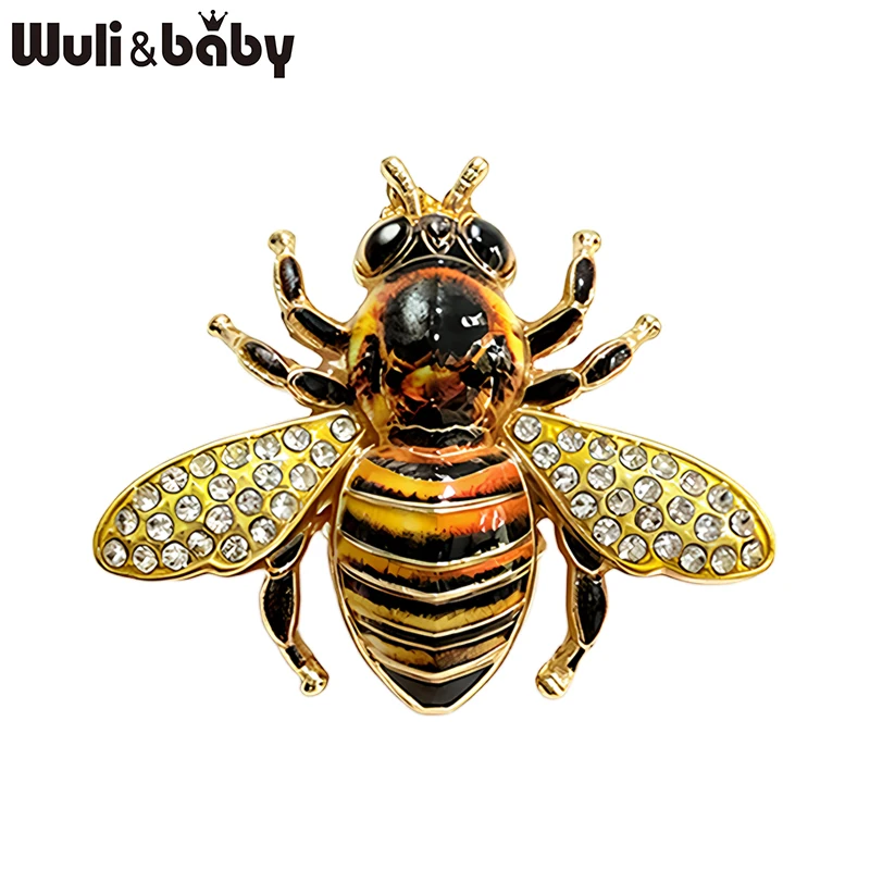 Wuli&baby Cute Rhinestone Bee Brooches For Women Unisex 5-color Beautiful Insects Party Office Brooch Pins Gifts
