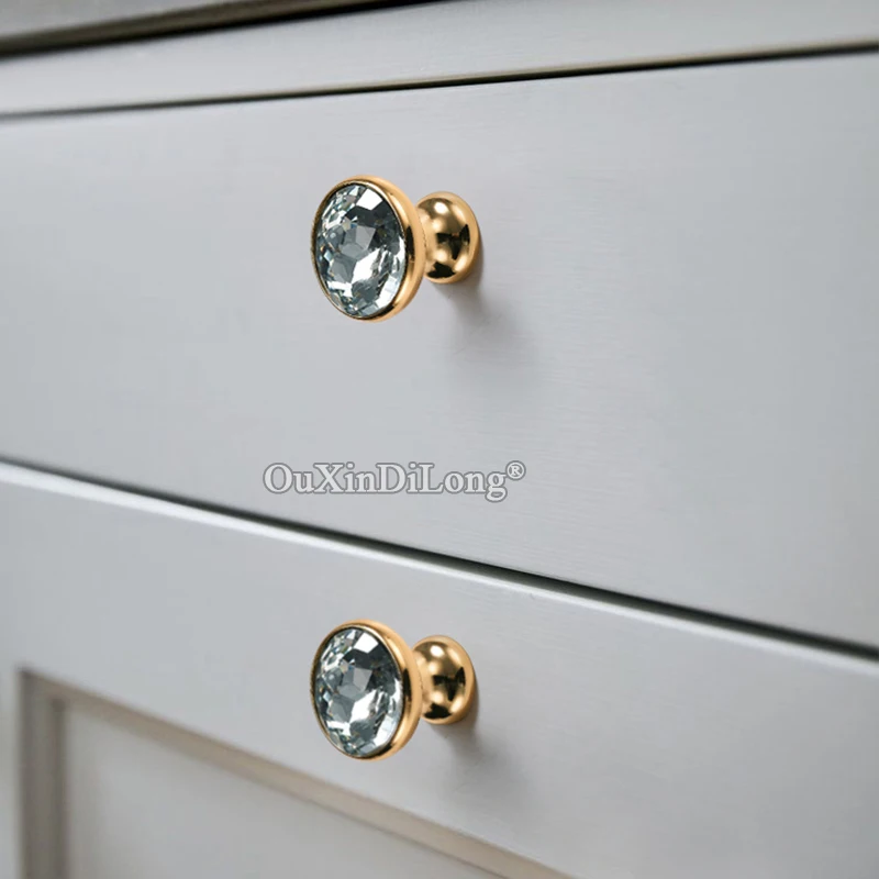 Designed 8PCS Solid Brass+Crystal Furniture Pulls Handles Drawer Knobs Cupboard Wardrobe Closet Dresser Cabinet Door Pulls Knobs