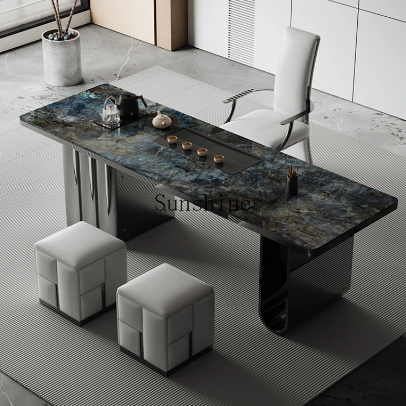 Office light luxury modern household natural luxury stone large tea table high-end design tea integrated table