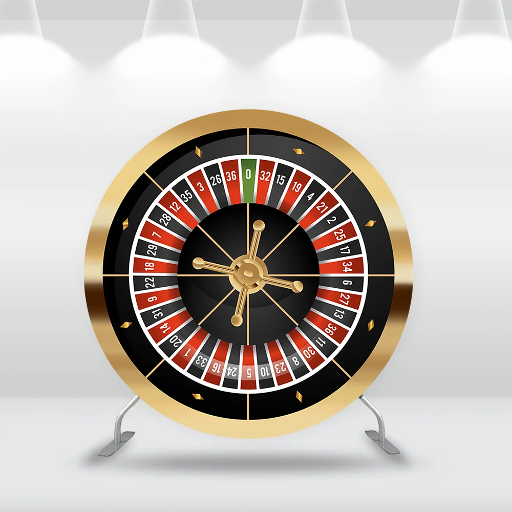 Forniture per feste da casinò Copertura per sfondo a cerchio rotondo Tema nero e oro Dadi Fondali per compleanno di poker Copertine per torte