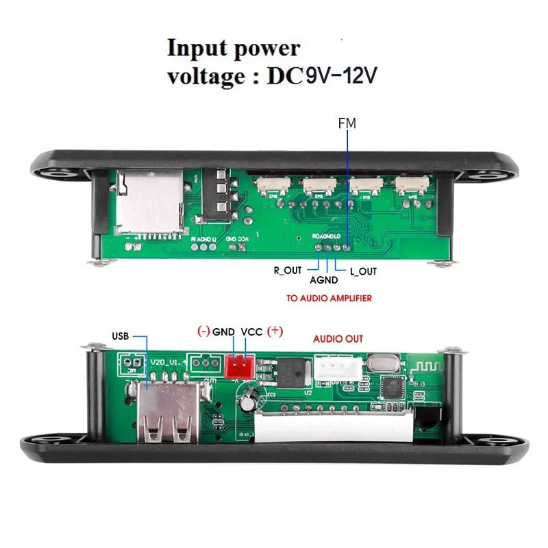 Bluetooth 5.3 DIY MP3 Dekódoló Kapcsolótábla 60W Erősítő Toronyóra 6.5mm microph handsfree Egyenáram 12V 30W autó Fermium Rádióadó TF USB Rekord Parancskihirdetés