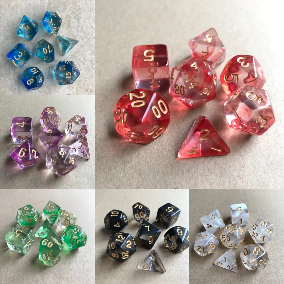 7pcs/lot Transparent Polyhedral Dice for D&D RPG Dice Set Mixing Colour Tabletop Roleplaying Entertainment Party Table Game Dice