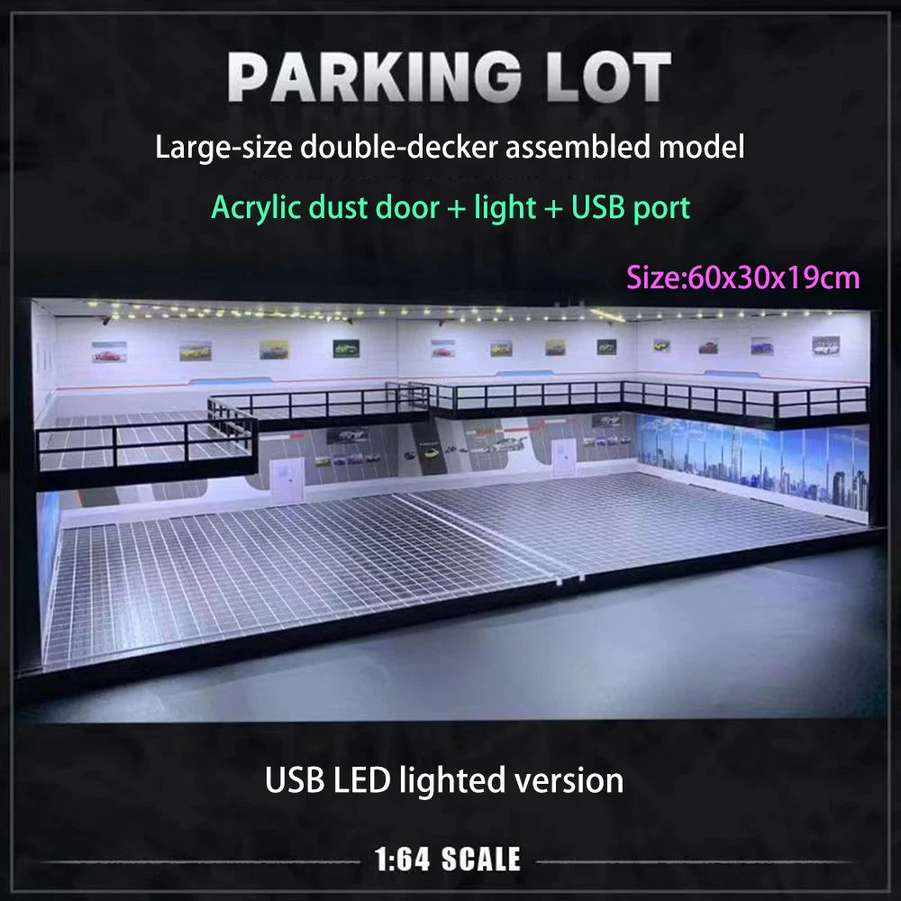 1/64 1/18 1/24 1/32 1/43 Scale Car Garage Diorama Models Set Scene LED Parking Lot Model for Matchbox Hot Wheels Collection