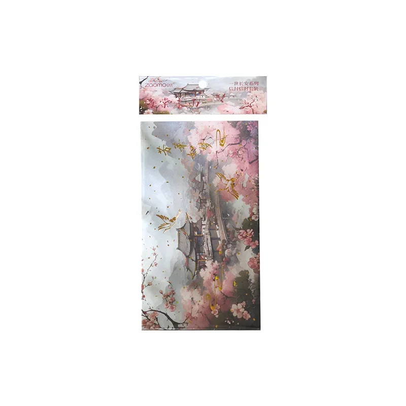 4 Envelopes 8 Writing Letter Paper with Sealing Label Retro Flower Envelope Aesthetic Sakura DIY Invitation Message Cards Gifts