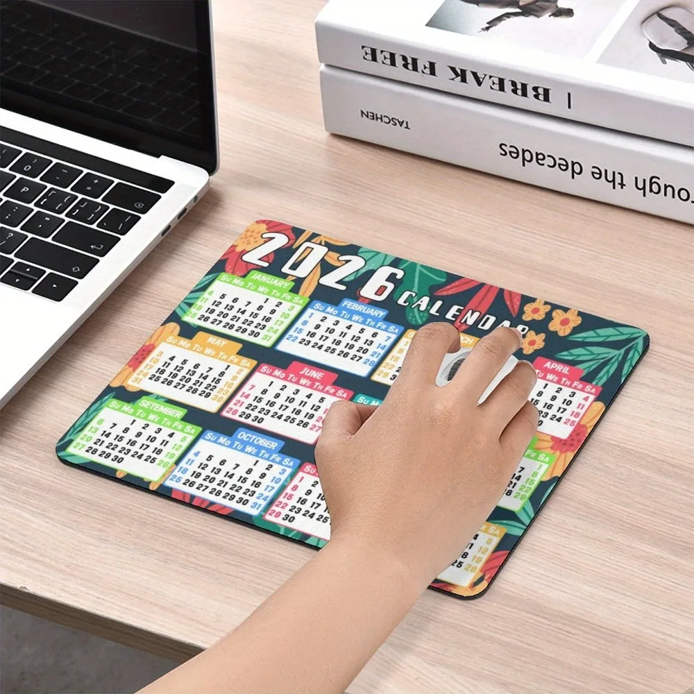Alfombrilla de ratón cuadrada con calendario 2026, Base de goma antideslizante, almohadillas portátiles de escritorio para oficina, accesorios para ordenador portátil y PC