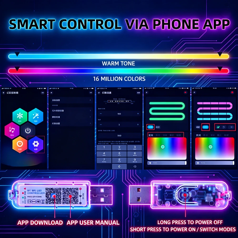 RGB Car Sunroof LED Ambient Light,USB Panoramic Skylight Light APP Control Music Rhythm,Flexible LED Car Roof Atmosphere Strip