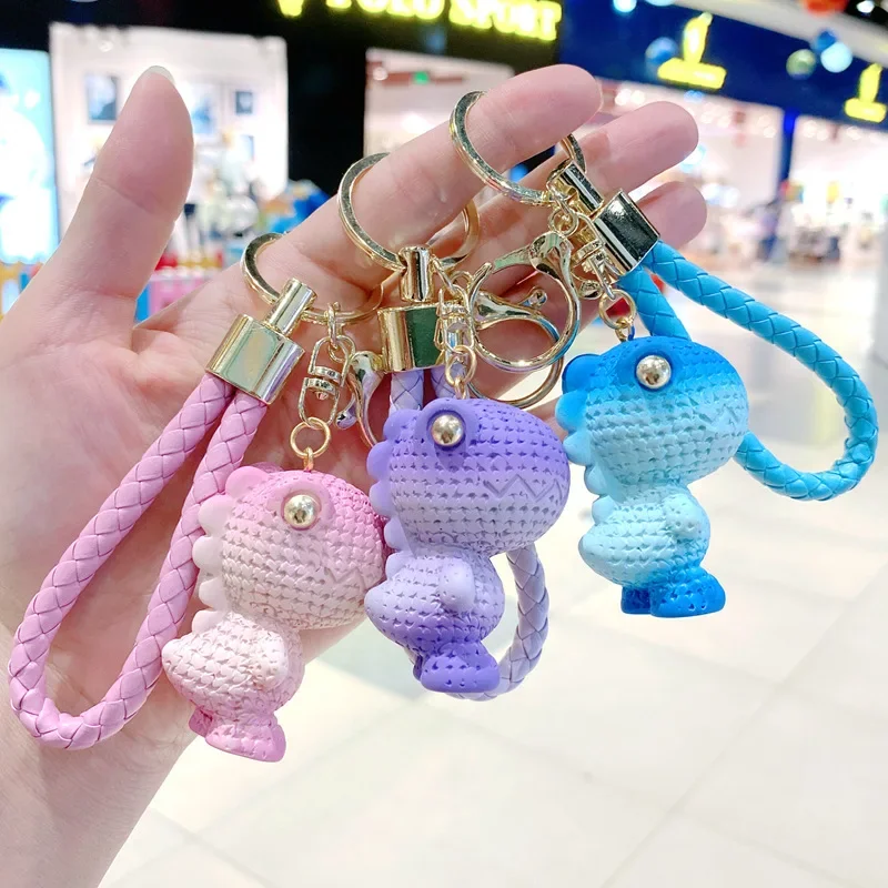 New Pair of Resin Wool Dinosaur Keychains Unique and Creative Cute Dolls for Friends and Couples Small Accessories for Your Bag