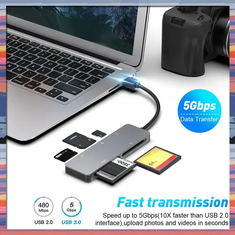 AC18 (гарантия) 5 в 1 устройство чтения карт памяти OTG адаптер поддерживает устройство чтения карт SD/TF/MS/CF/XD для компьютера, ПК, ноутбука, 1 шт.